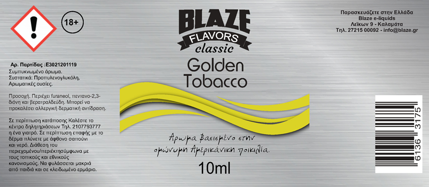 Blaze Classic Golden Tobacco 10ml/30ml Flavorshot